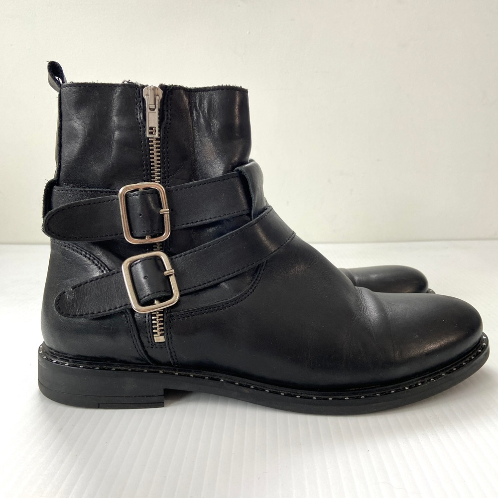 Avellini Black Leather Biker Ankle Boots Women EU 41 US 10 10.5 Made in Portugal